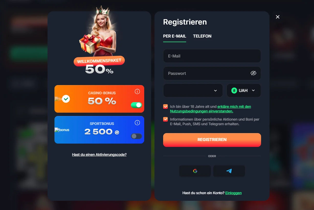 Registrierung im Beef Casino